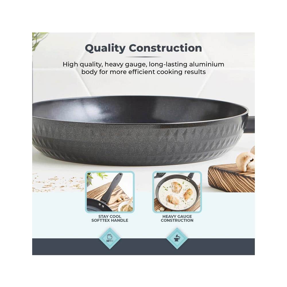 Tower Diamo Frying Pan 28cm With Black Diamond Ceramic Non-Stick Coating And Softtex Handle - Black