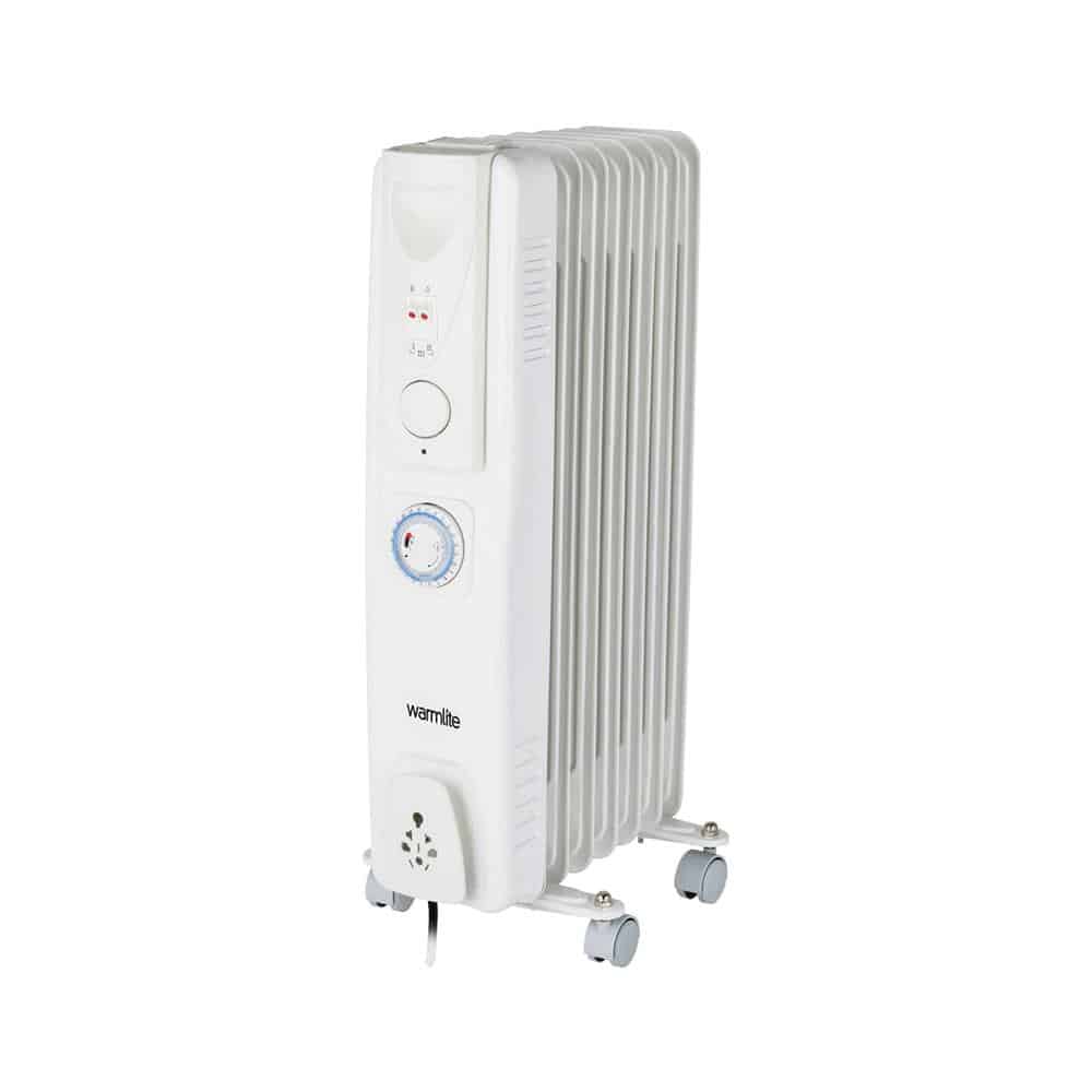 Warmlite 7 Fin Oil Filled Radiator With Adjustable Thermostat & 24 Hour Timer 1500W - White