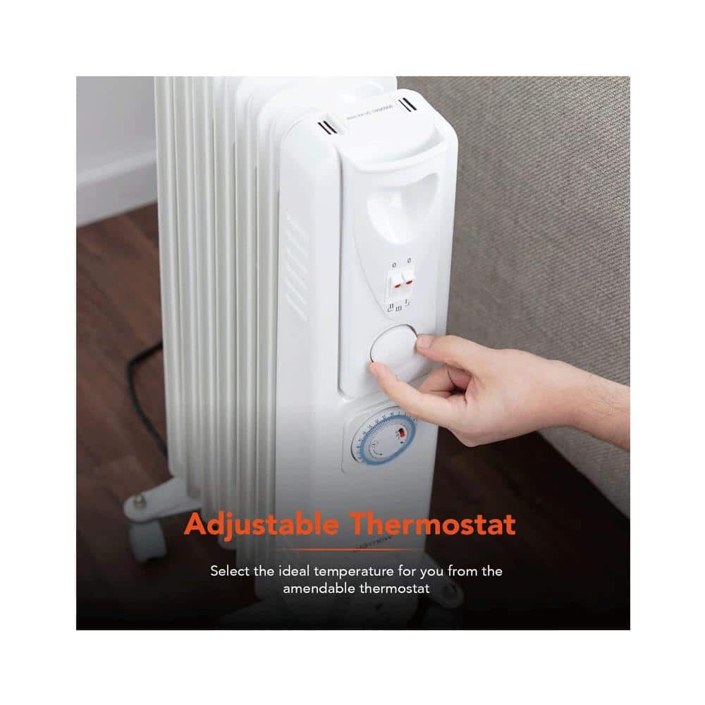 Warmlite 7 Fin Oil Filled Radiator With Adjustable Thermostat & 24 Hour Timer 1500W - White