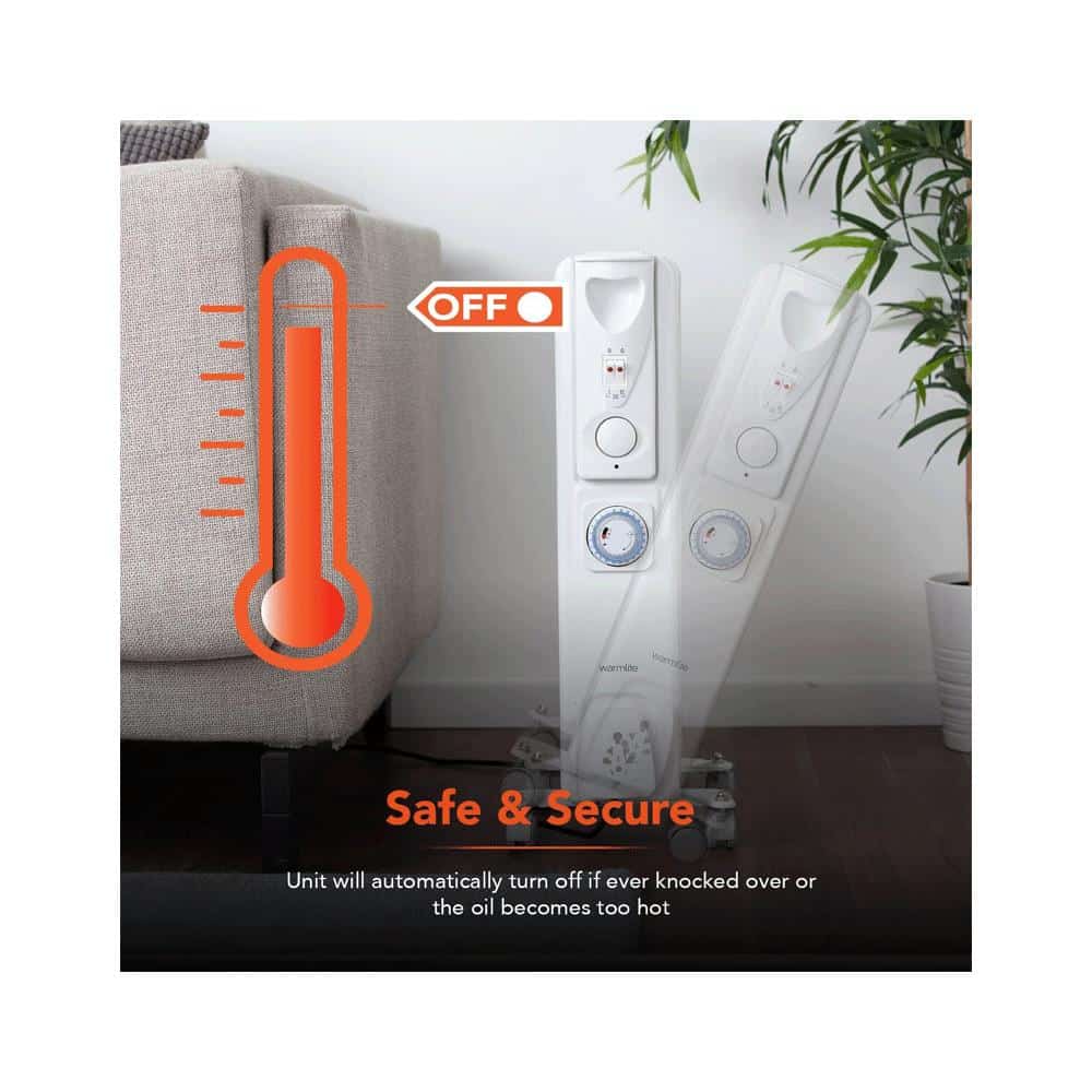Warmlite 7 Fin Oil Filled Radiator With Adjustable Thermostat & 24 Hour Timer 1500W - White