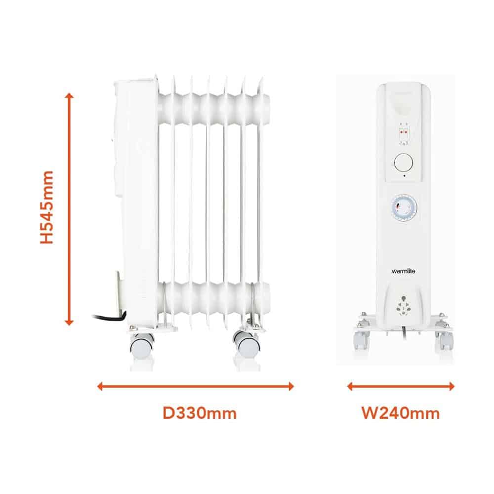 Warmlite 7 Fin Oil Filled Radiator With Adjustable Thermostat & 24 Hour Timer 1500W - White
