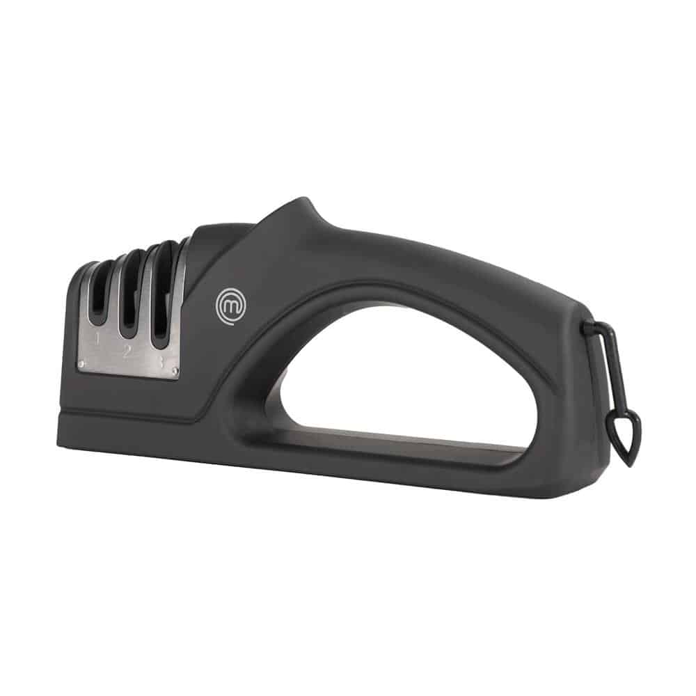 MasterChef Kitchen Knife Sharpener 3 Stage Sharpening System Coarse/Medium/Fine Soft Touch Handle Non Slip Base - Black