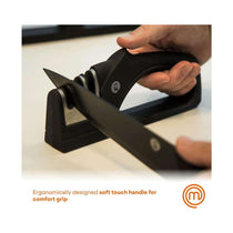 MasterChef Kitchen Knife Sharpener 3 Stage Sharpening System Coarse/Medium/Fine Soft Touch Handle Non Slip Base - Black