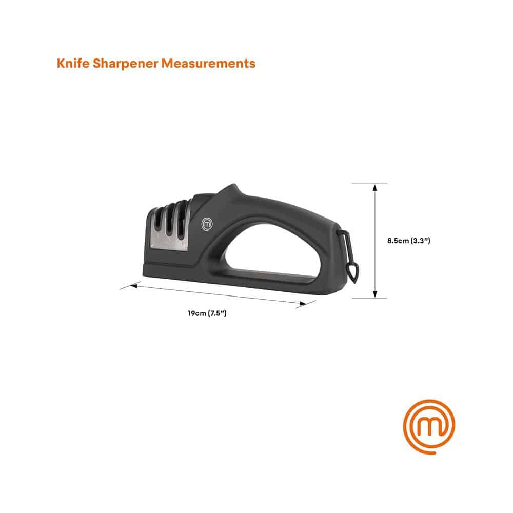 MasterChef Kitchen Knife Sharpener 3 Stage Sharpening System Coarse/Medium/Fine Soft Touch Handle Non Slip Base - Black