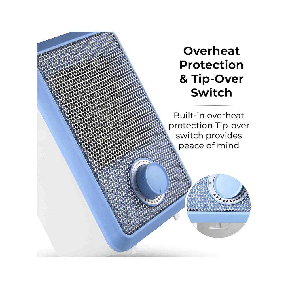 Tower 600W Colour Fan Heater With 3 Second Heating Technology Adjustable Thermostat Overheat Protection - Blue