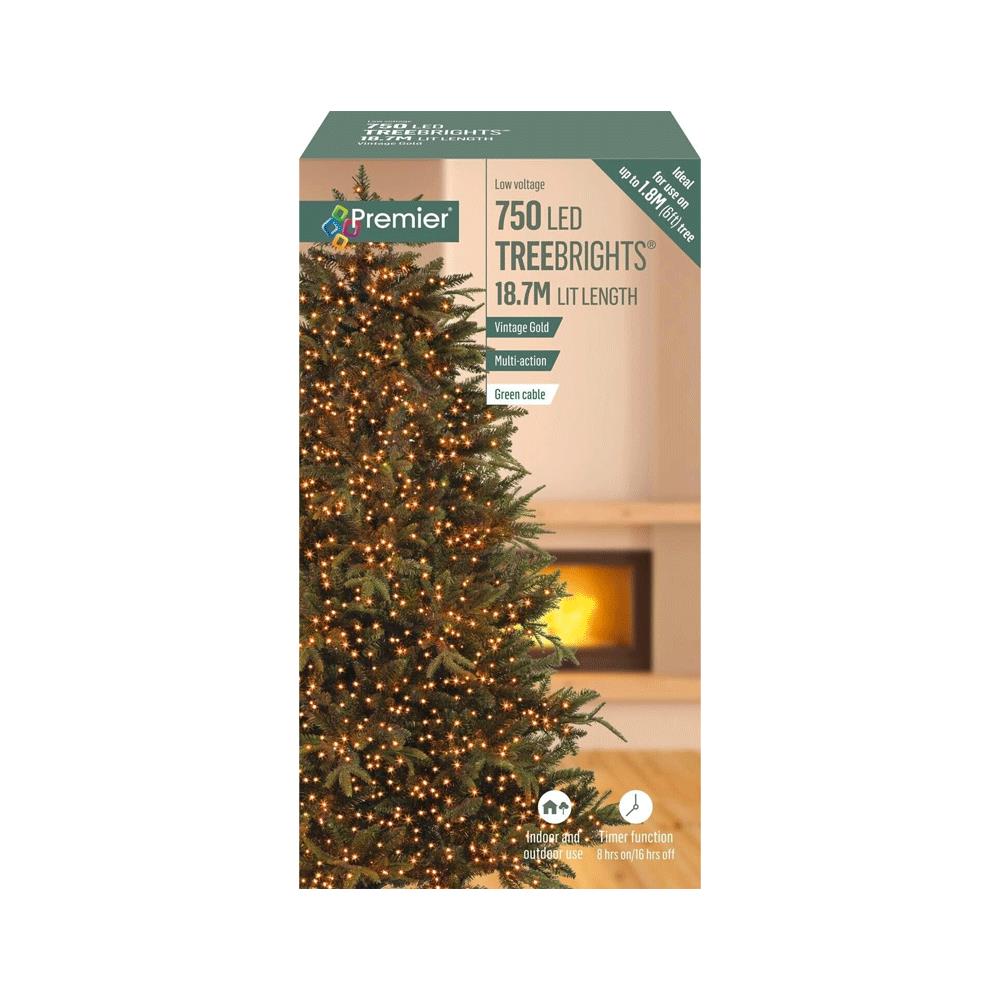 Premier Decoration Multi Action TreeBrights 750  LED Lights With Timer - Vintage Gold Main image