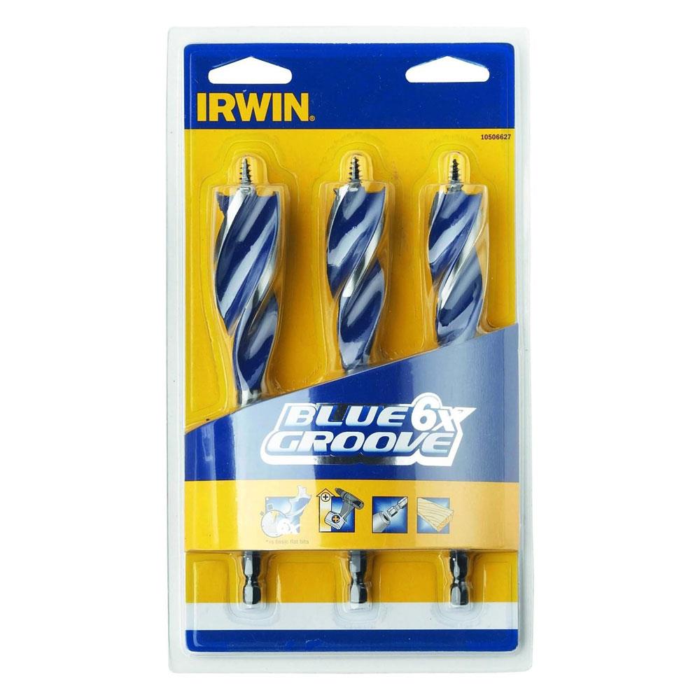 Irwin 6X Blue Groove Wood Drill Bit Straight 20mm 22mm & 25mm - 3 Pieces