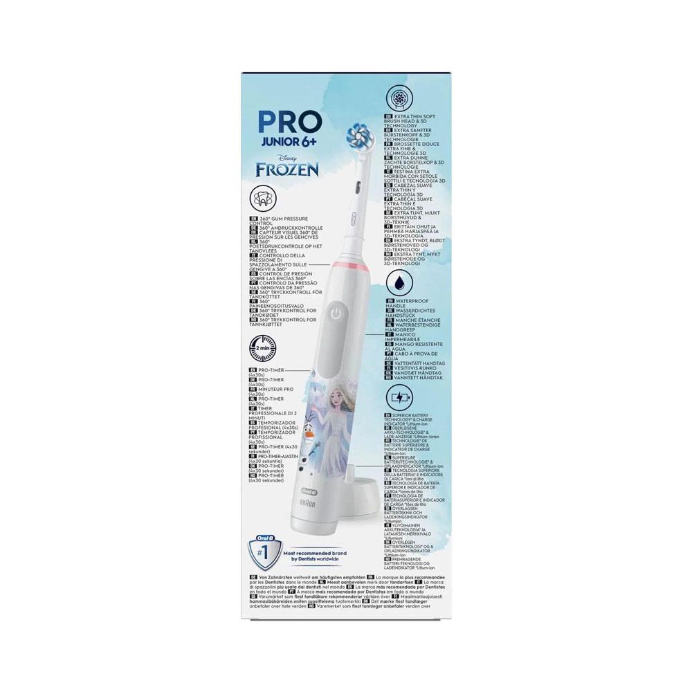 Oral-B Disney Frozen Pro Junior 6+ Kids Electric Toothbrush 1 Toothbrush Head 3 Modes - White