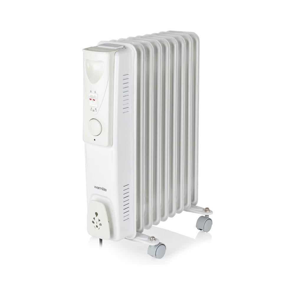 Warmlite 9 Fin Oil Filled Radiator 2000W With 3 Heat Settings & Adjustable Thermostat Overheat Protection Timer - White Main image