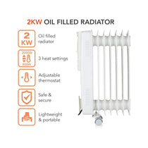 Warmlite 9 Fin Oil Filled Radiator 2000W With 3 Heat Settings & Adjustable Thermostat Overheat Protection Timer - White