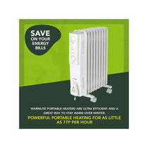 Warmlite 9 Fin Oil Filled Radiator 2000W With 3 Heat Settings & Adjustable Thermostat Overheat Protection Timer - White