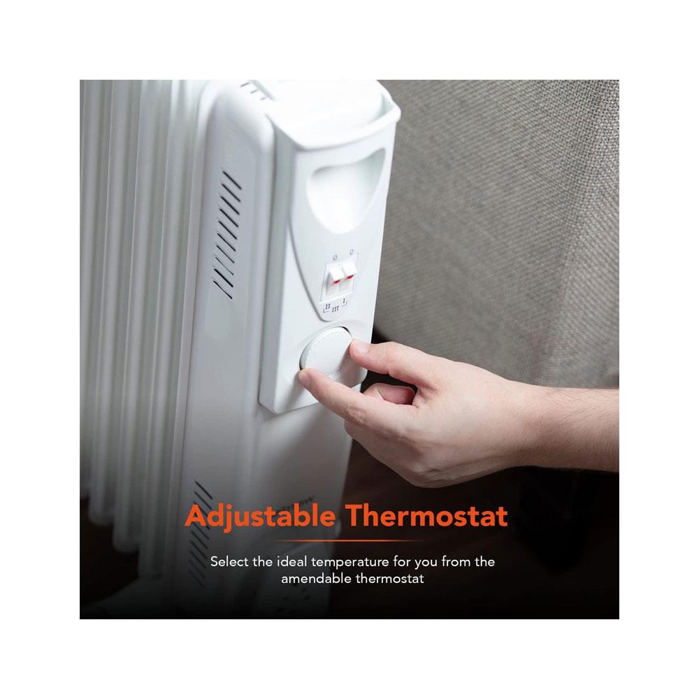 Warmlite 9 Fin Oil Filled Radiator 2000W With 3 Heat Settings & Adjustable Thermostat Overheat Protection Timer - White