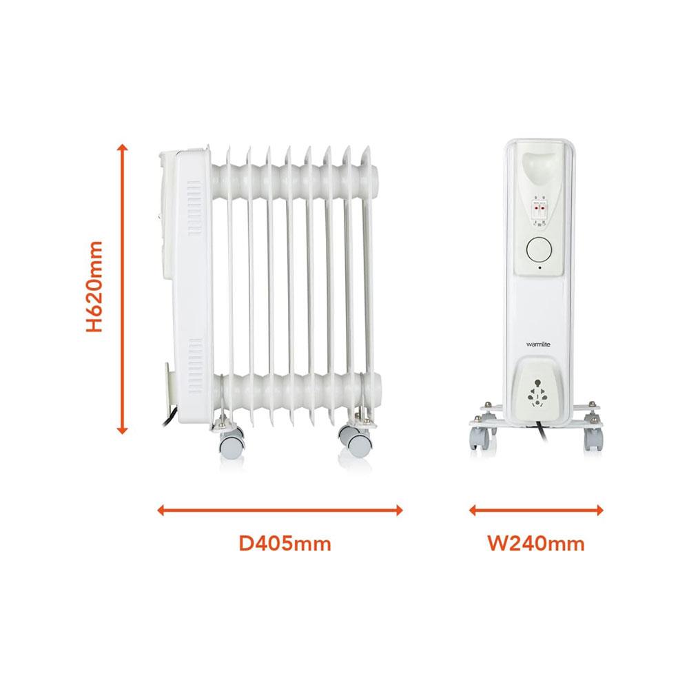 Warmlite 9 Fin Oil Filled Radiator 2000W With 3 Heat Settings & Adjustable Thermostat Overheat Protection Timer - White