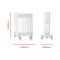 Warmlite 9 Fin Oil Filled Radiator 2000W With 3 Heat Settings & Adjustable Thermostat Overheat Protection Timer - White