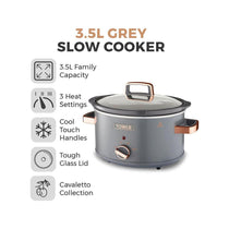 Tower Cavaletto 3.5 Litre Slow Cooker With 3 Heat Settings Removable Pot & Cool Touch Handles - Grey & Rose Gold