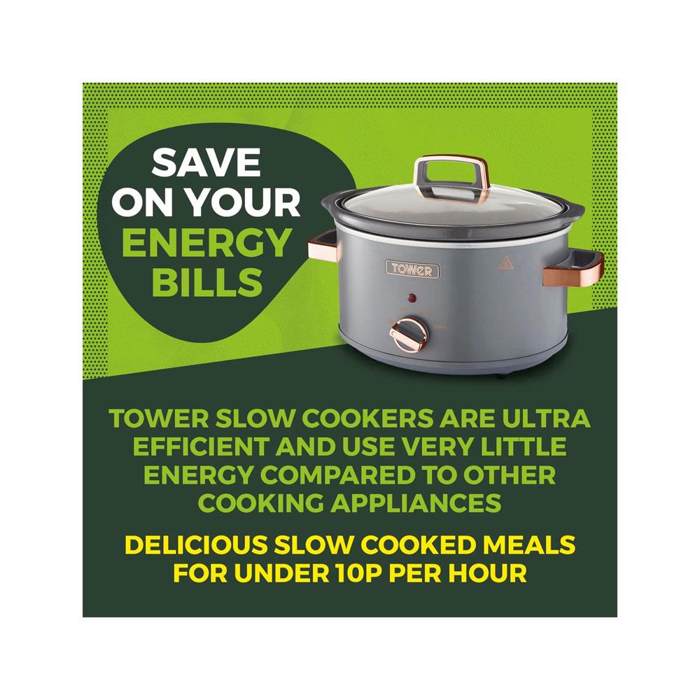 Tower Cavaletto 3.5 Litre Slow Cooker With 3 Heat Settings Removable Pot & Cool Touch Handles - Grey & Rose Gold
