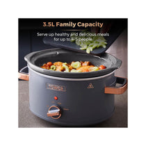 Tower Cavaletto 3.5 Litre Slow Cooker With 3 Heat Settings Removable Pot & Cool Touch Handles - Grey & Rose Gold