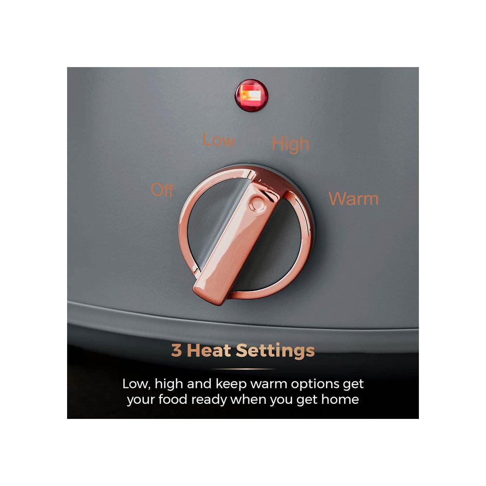 Tower Cavaletto 3.5 Litre Slow Cooker With 3 Heat Settings Removable Pot & Cool Touch Handles - Grey & Rose Gold
