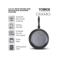 Tower Diamo Frying Pan 30cm With Black Diamond Ceramic Non-Stick Coating & Softtex Handle Aluminium - Black