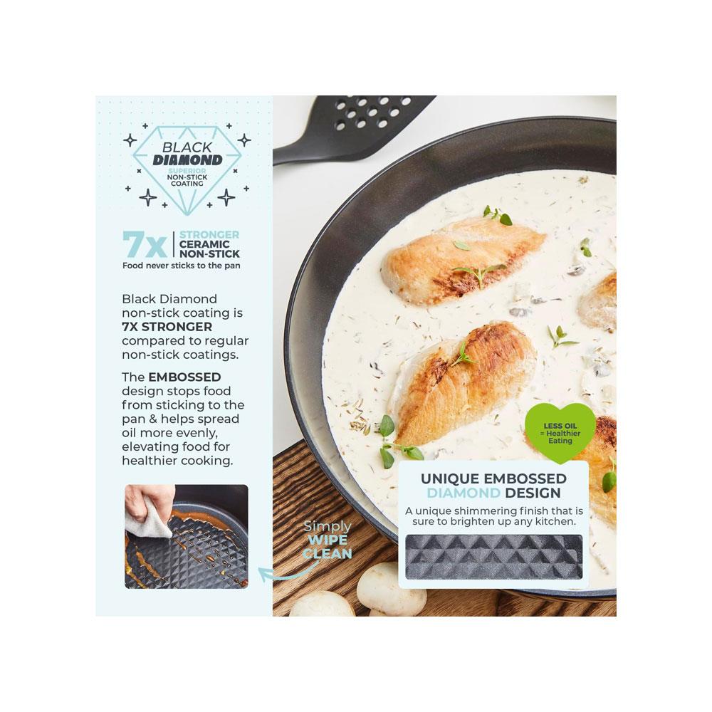 Tower Diamo Frying Pan 30cm With Black Diamond Ceramic Non-Stick Coating & Softtex Handle Aluminium - Black