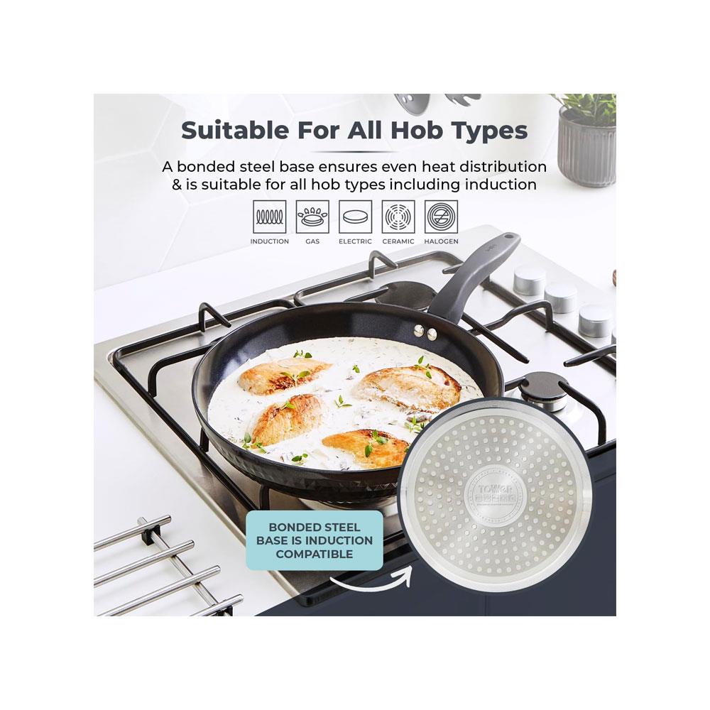 Tower Diamo Frying Pan 30cm With Black Diamond Ceramic Non-Stick Coating & Softtex Handle Aluminium - Black