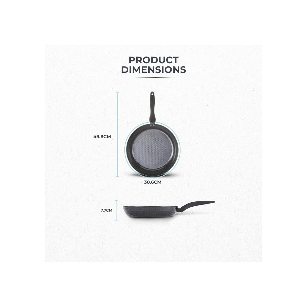 Tower Diamo Frying Pan 30cm With Black Diamond Ceramic Non-Stick Coating & Softtex Handle Aluminium - Black