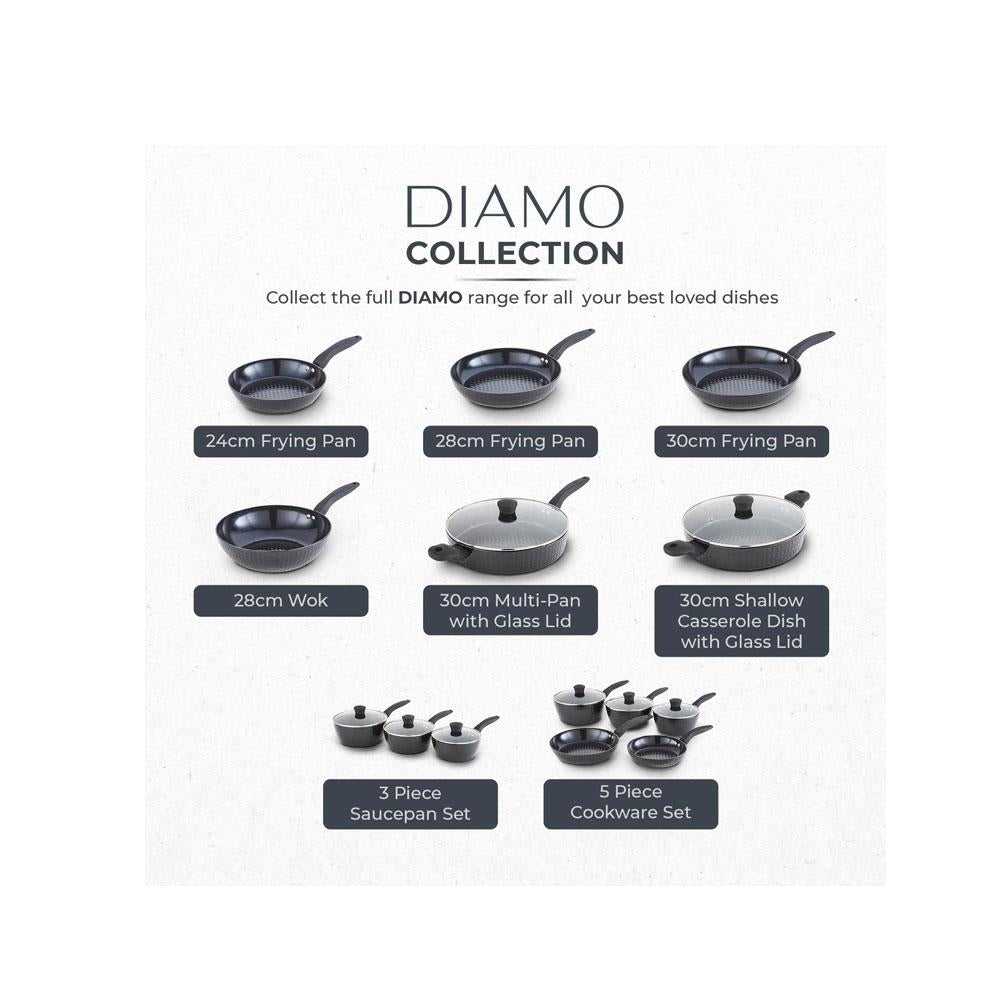 Tower Diamo Frying Pan 30cm With Black Diamond Ceramic Non-Stick Coating & Softtex Handle Aluminium - Black