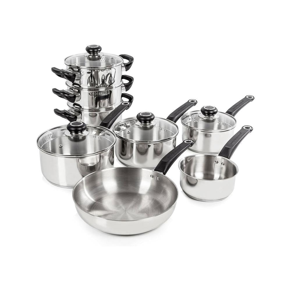 Morphy Richards Equip Induction Pan 8 Piece Set Saucepans Fry Pan Milk Pan Steamer & Steamer Inserts Stainless Steel - Silver Main image