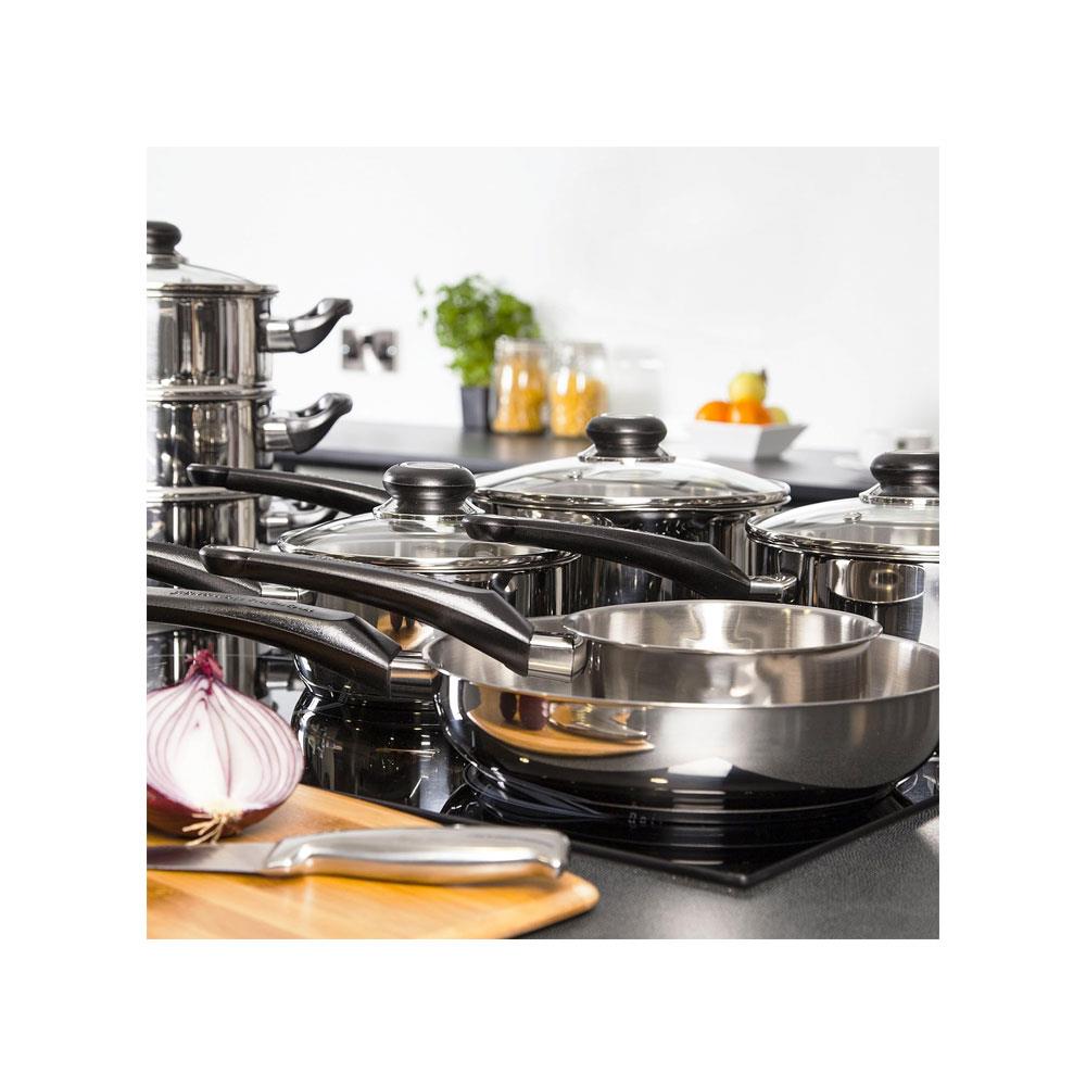 Morphy Richards Equip Induction Pan 8 Piece Set Saucepans Fry Pan Milk Pan Steamer & Steamer Inserts Stainless Steel - Silver
