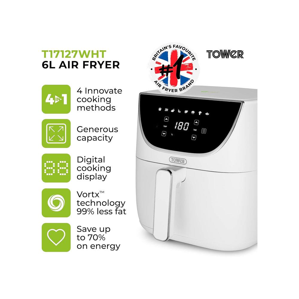 Tower Vortx Air Fryer With Digital Control Panel 1700W 6 Litre - White
