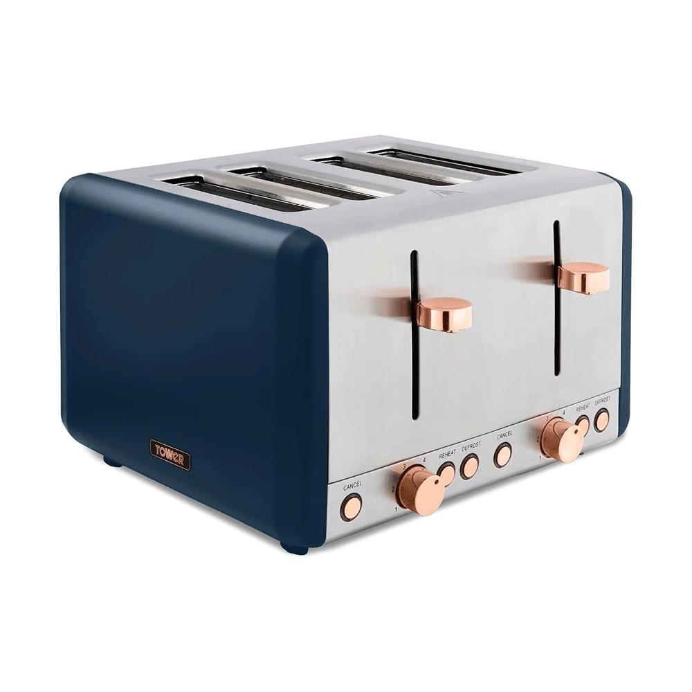 Tower Cavaletto 4 Slice Toaster Stainless Steel 1800W - Midnight Blue & Rose Gold Main image
