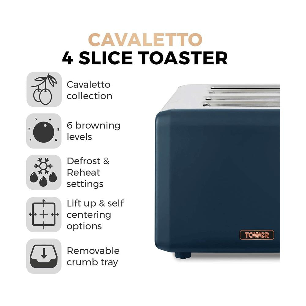 Tower Cavaletto 4 Slice Toaster Stainless Steel 1800W - Midnight Blue & Rose Gold Secondary image