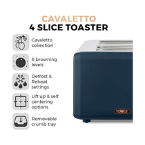 Tower Cavaletto 4 Slice Toaster Stainless Steel 1800W - Midnight Blue & Rose Gold