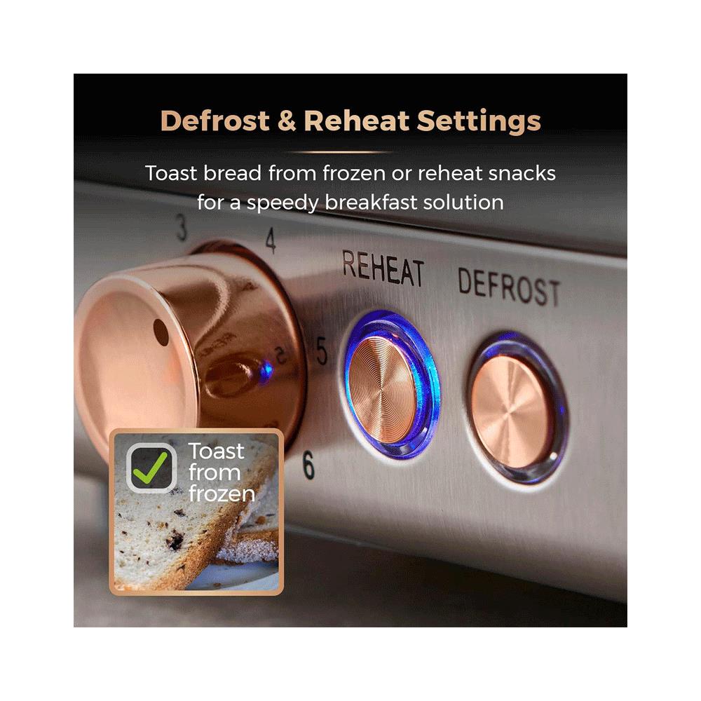 Tower Cavaletto 4 Slice Toaster Stainless Steel 1800W - Midnight Blue & Rose Gold