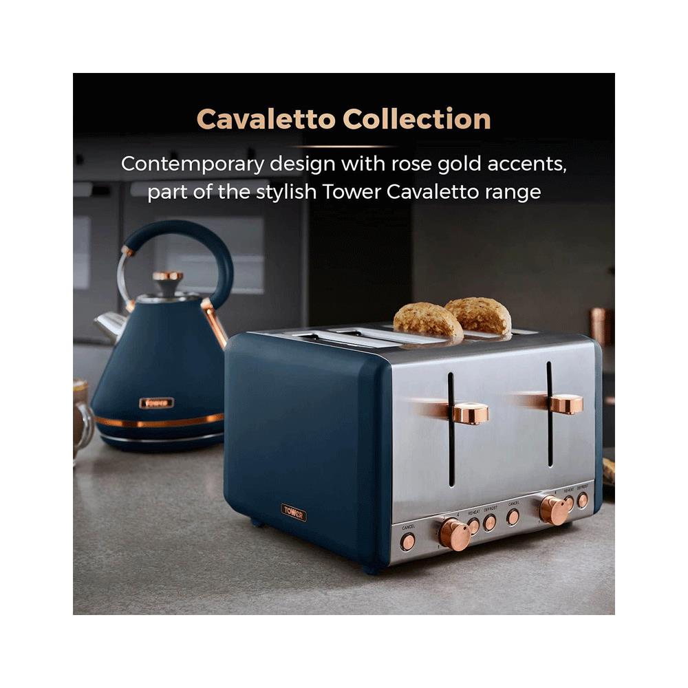 Tower Cavaletto 4 Slice Toaster Stainless Steel 1800W - Midnight Blue & Rose Gold