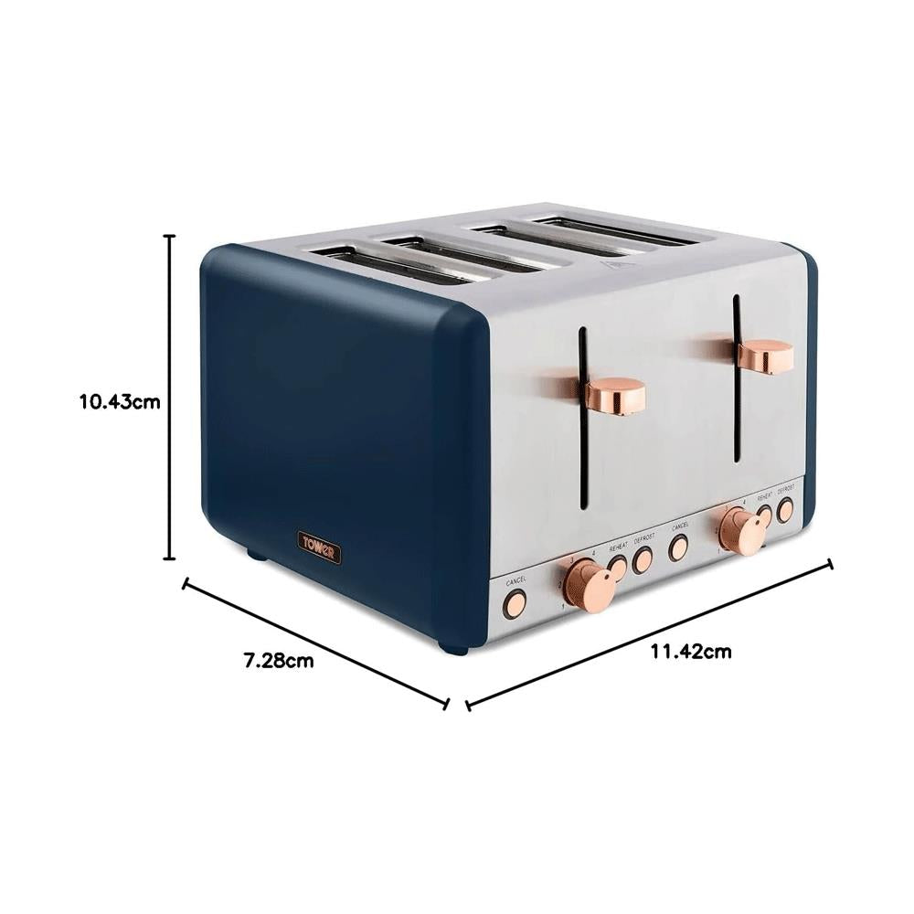 Tower Cavaletto 4 Slice Toaster Stainless Steel 1800W - Midnight Blue & Rose Gold