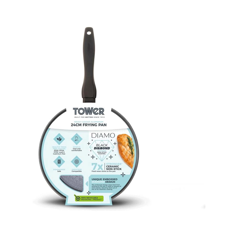 Tower Diamo 24cm Frying Pan With Black Diamond Ceramic Non-Stick Coating - Black