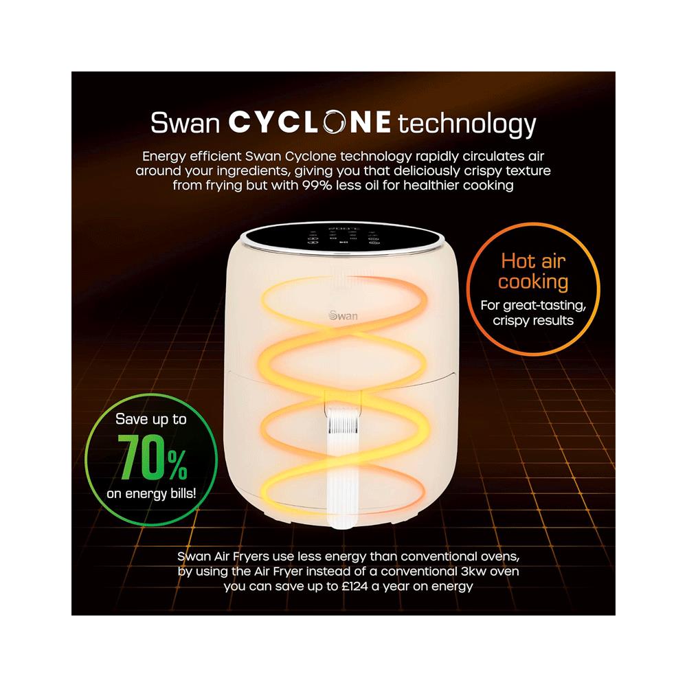 Swan Retro Digital Air Fryer 4.5 Litres With 8 Pre-Set Cooking Options Adjustable Temperature 1500W - Cream