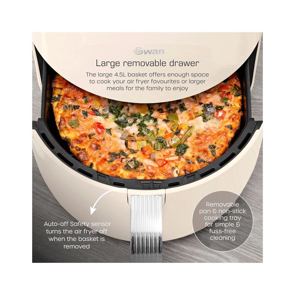 Swan Retro Digital Air Fryer 4.5 Litres With 8 Pre-Set Cooking Options Adjustable Temperature 1500W - Cream