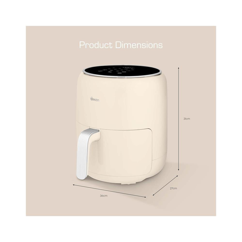 Swan Retro Digital Air Fryer 4.5 Litres With 8 Pre-Set Cooking Options Adjustable Temperature 1500W - Cream