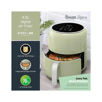 Swan Retro Digital Air Fryer With 8 Adjustable Cooking Pre-Sets 1500W 4.5 Litres - Green