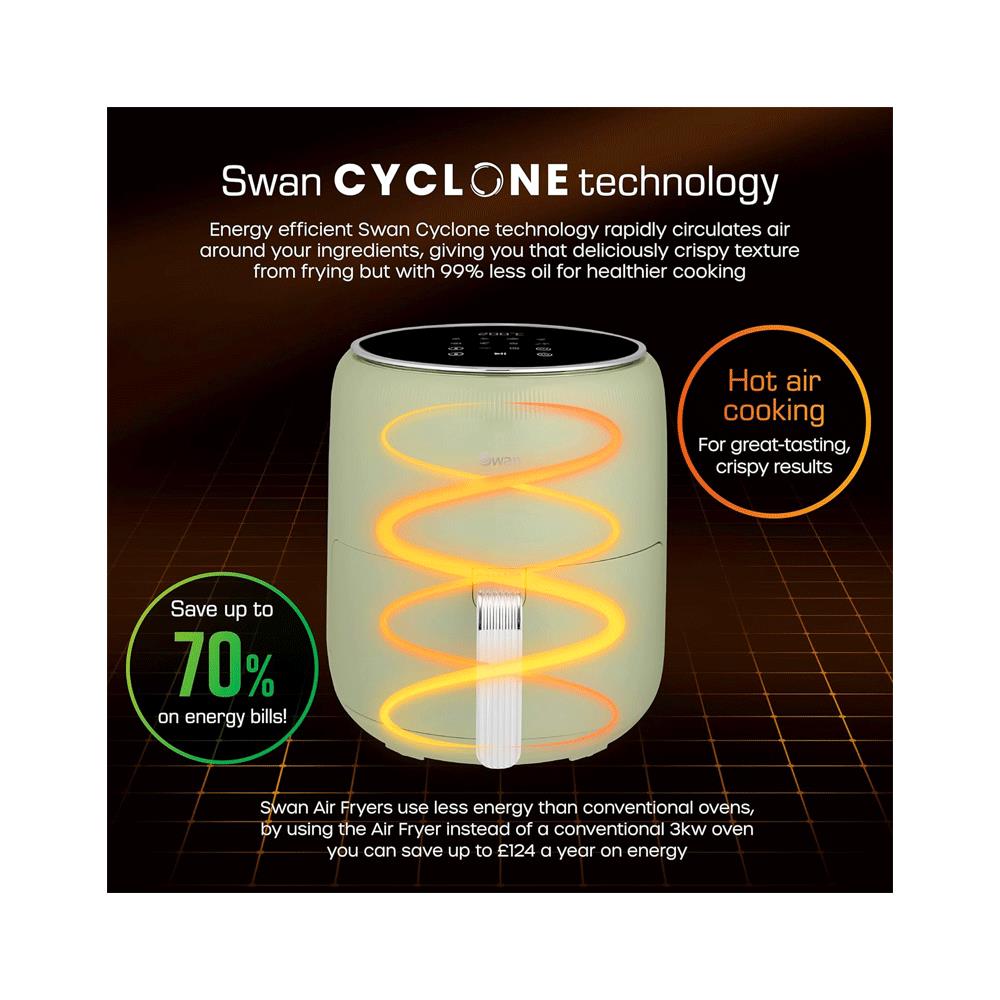 Swan Retro Digital Air Fryer With 8 Adjustable Cooking Pre-Sets 1500W 4.5 Litres - Green