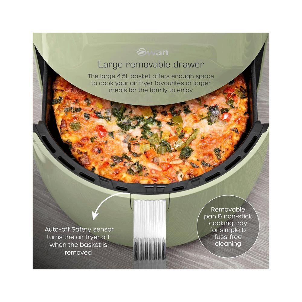 Swan Retro Digital Air Fryer With 8 Adjustable Cooking Pre-Sets 1500W 4.5 Litres - Green