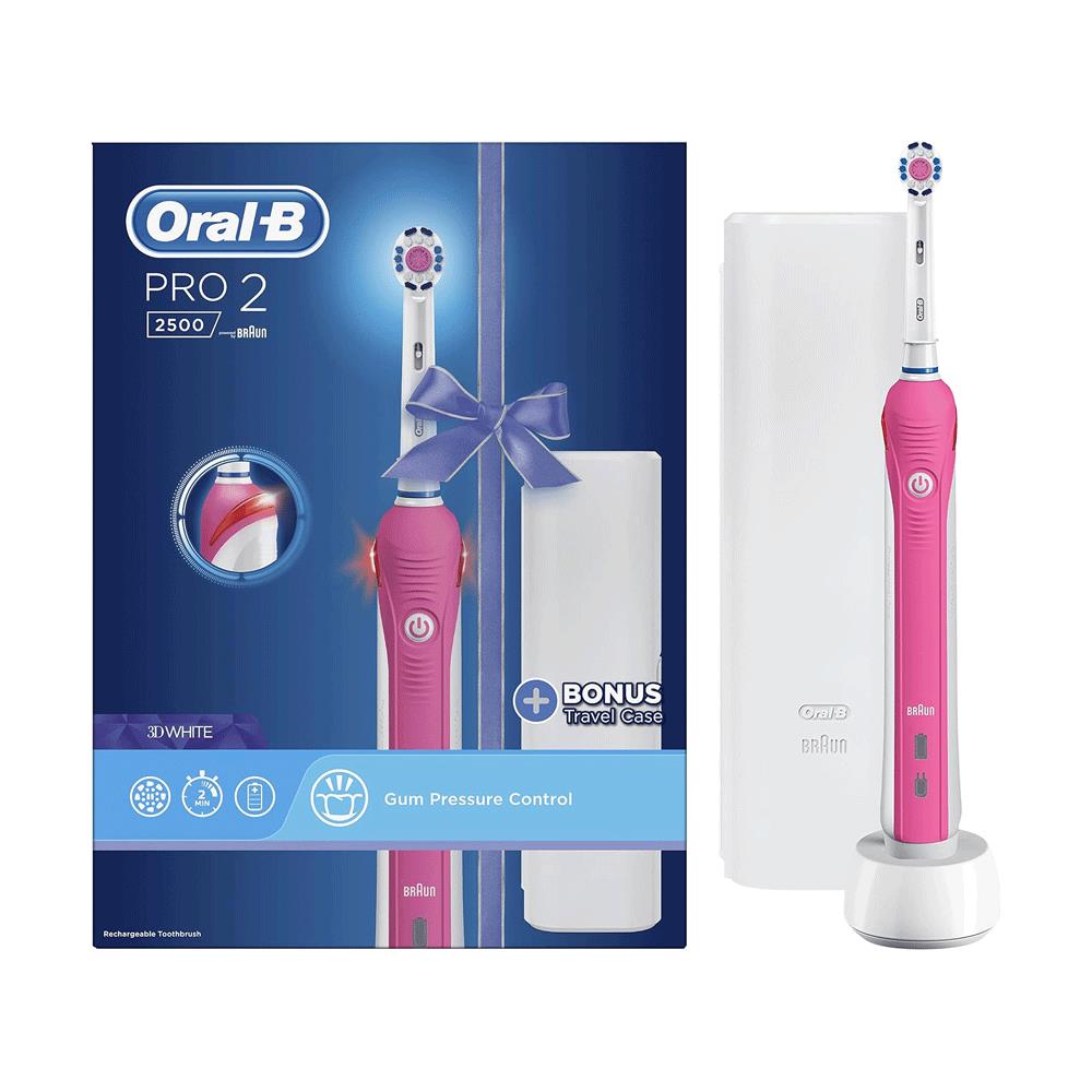 Oral-B Pro 2 2500 3D White Electric Rechargeable Toothbrush With Travel Case - Pink Secondary image