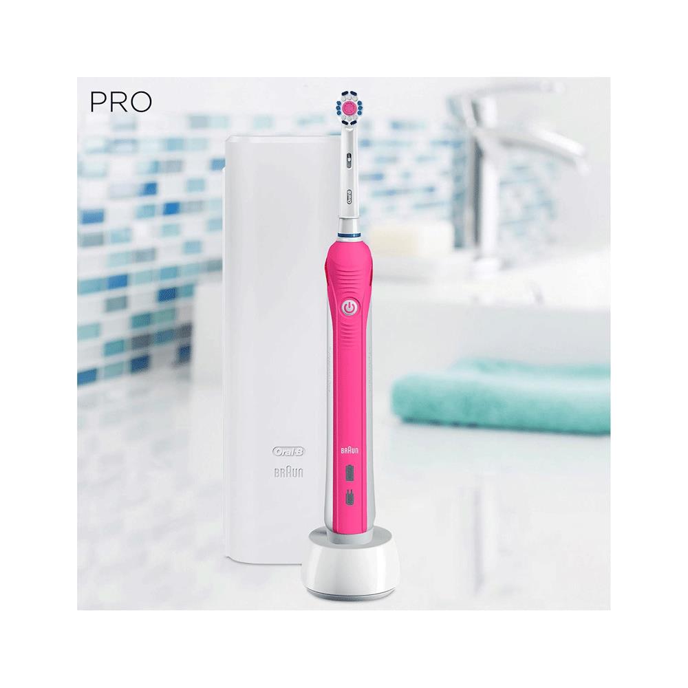 Oral-B Pro 2 2500 3D White Electric Rechargeable Toothbrush With Travel Case - Pink