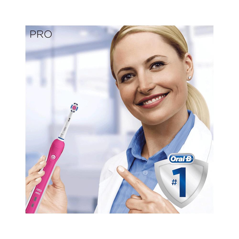 Oral-B Pro 2 2500 3D White Electric Rechargeable Toothbrush With Travel Case - Pink