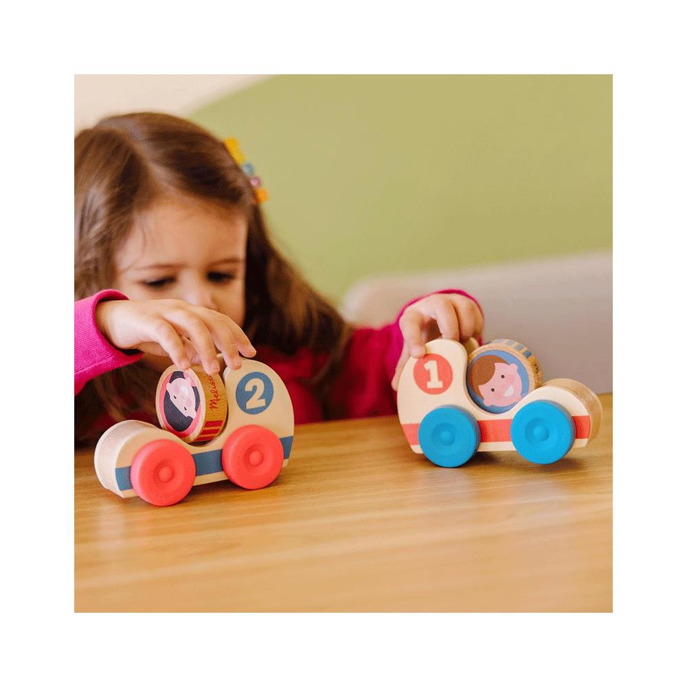 Melissa & Doug GO Tots Wooden Race Cars (2 Cars) With Collectible Characters Wooden Toy - Multicolour