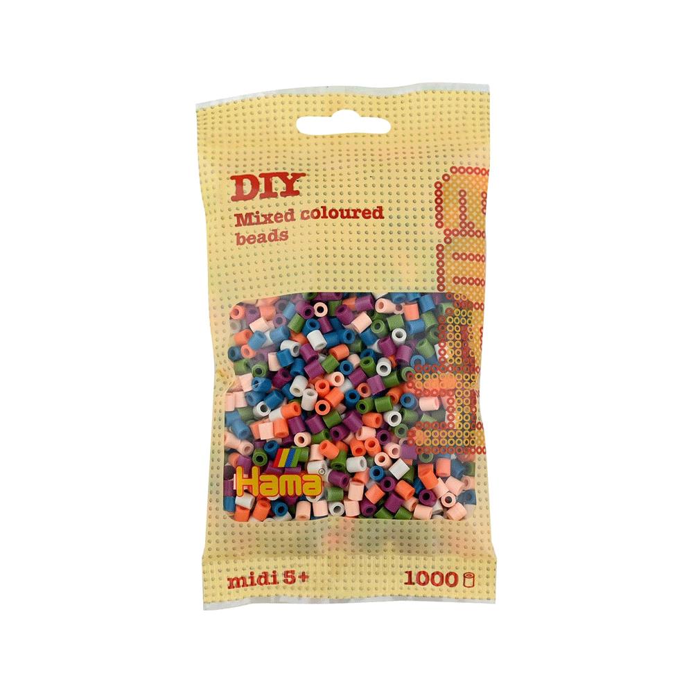 Hama 1000 Midi Beads In Bag Cylindrical Plastic Mix 58 - Multicolour
