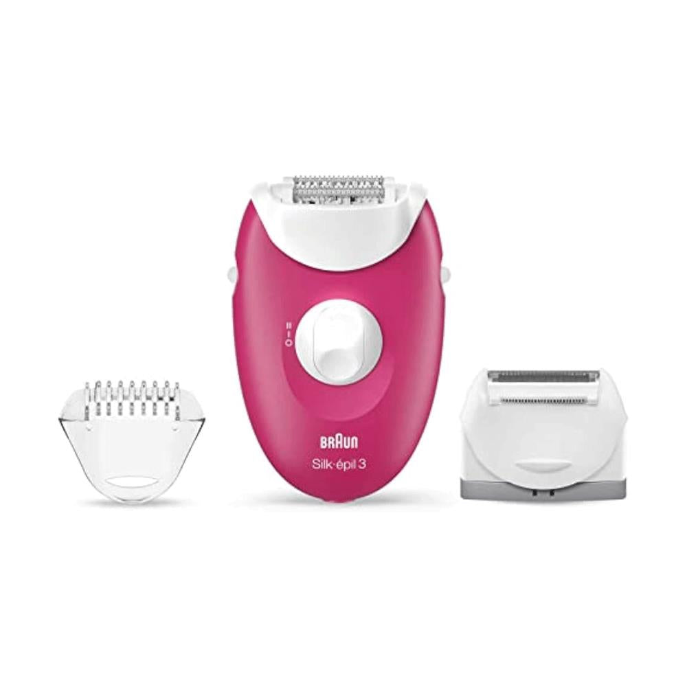 Braun Silk-epil 3 Epilator For Women Hair Removal Shaver & Trimmer Head & Trimmer Comb 20 Tweezer System - White/Pink Main image