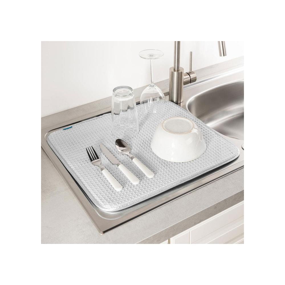 Minky Anti-Bacterial Drying Mat Ultra Absorbent Dish Drying Pad For Kitchen Counter 18 Inch X 16 Inch - Grey